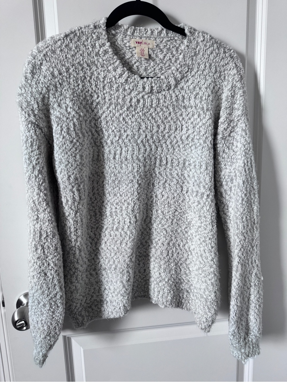 lola Popcorn Knit Crewneck Sweater in Light Gray-Medium